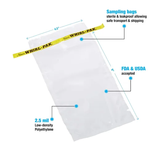 Vista 2 de Nasco Whirl-Pak B00736WA Bolsa de muestra, 9.055 in de largo x 4.528 in de ancho, 0.003 in de grosor, capacidad de 18.0 fl oz (caja de 500)