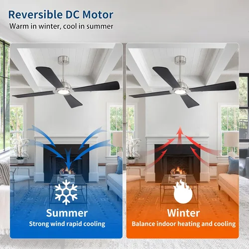Vista 4 de WINGBO Ventilador de techo CC de 56 pulgadas con luces y control remoto, 4 aspas de madera maciza, 3CCT, motor CC reversible de 6 velocidades