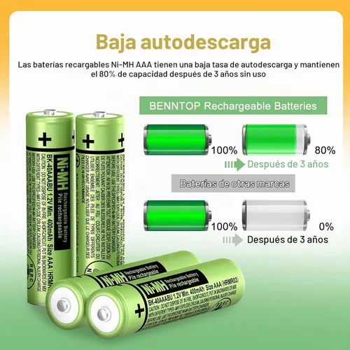 Vista 4 de Paquete de 12 baterías recargables NiMH AAA 400mah para teléfonos