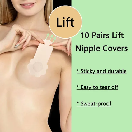 Vista 4 de Wobodan 10 pares de brasier de elevación adhesivo, desechables para pezones y pezones, brasier autoinvisible para mujer, se adapta a copa A-B