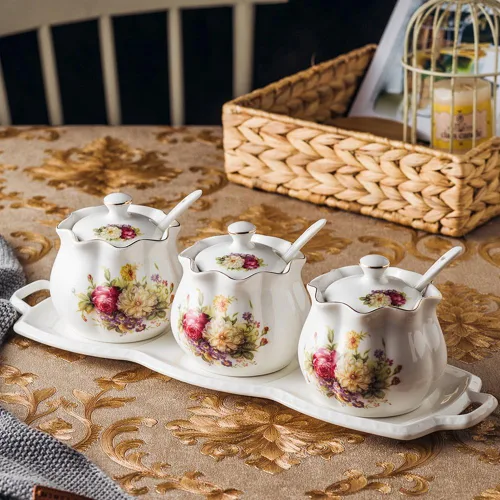 Vista 3 de Ceramics - Tarro de especias con tapa y cuchara, 8 onzas