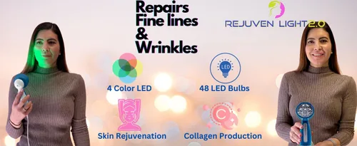Vista 4 de Rejuven 4 en 1 terapia de luz LED para terapia de luz LED de mano facial, masajeador facial antienvejecimiento dispositivo de reducción de arrugas