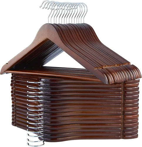 Vista 10 de Perchas de madera, paquete de 20 perchas con acabado extra suave, muescas cortadas con precisión y gancho giratorio cromado, perchas de madera