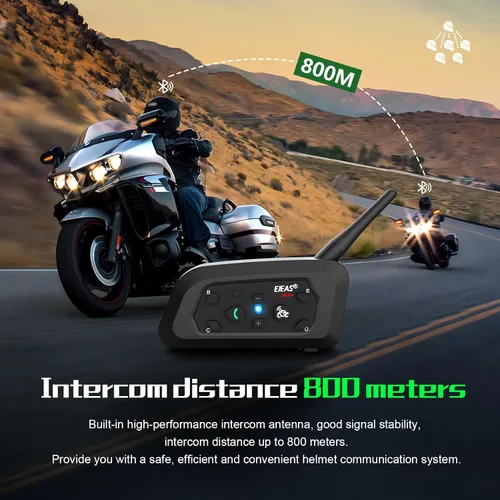 Vista 6 de EJEAS Casco de motocicleta Bluetooth V6 Pro, 2 vías 1200M sistema de comunicación de intercomunicación de motocicleta para esquí/ATV/Dirt
