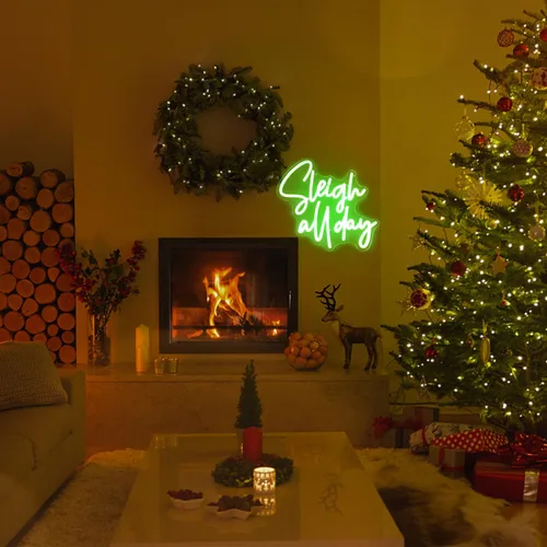 Vista 7 de Sleigh All Day - Letrero de luces de neón de Navidad, letras verdes, luces de neón LED para pared, palabras de Navidad, letrero luminoso de neón
