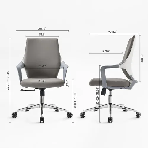 Vista 2 de EUREKA ERGONOMIC Dorian - Silla de oficina ejecutiva con soporte lumbar curvado, silla de escritorio de cuero regenerado con respaldo medio