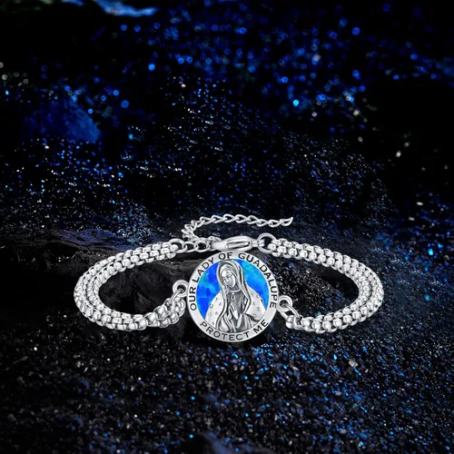 Vista 82 de Pulsera unisex de San Miguel/Cristóbal/Benedicto/Jude/José/Guadalupe/Ángel de la Guarda/Santa Muerte Pulsera de plata de ley 925 con cadena de doble