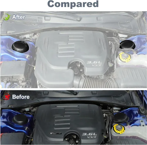 Vista 2 de JWWY Cubierta colgante para compartimento del motor para Dodge Challenger Charger 2009-2025+, accesorios de motor, fibra de carbono ABS, 2 piezas