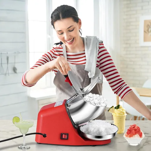 Vista 2 de VIVOHOME Picadora de Hielo Eléctrica Trituradora Máquina para Hacer Conos de Nieve Rojo 64.86 kg/hora con Palillo de Hielo para Uso Doméstico