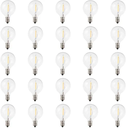 Vista 3 de 25 bombillas de filamento LED G40 amarillas, bombillas de repuesto para cadena de patio