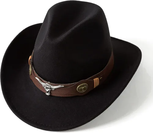 Vista 4 de Sombreros clásicos de vaquera occidental para mujer con cinturón ancho Negro