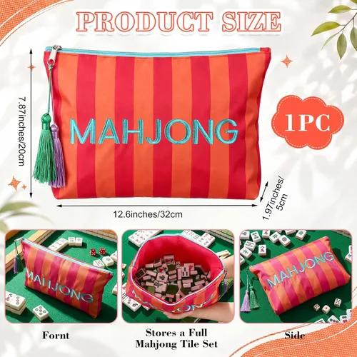 Vista 4 de Gilprop Bolsa de azulejos Mahjong a rayas, rojo y naranja, estándar