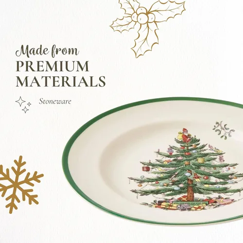 Vista 11 de Vajilla Spode, diseño de árbol de Navidad, Blancuzco