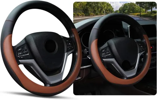 Vista 7 de Ziciner Funda de Volante, Funda de Volante de Cuero Suave Premium Duradero Elástico, Protector de Volante Auto de Lino Elástico Transpirable