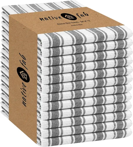 Vista 11 de Native Fab Toallas de Cocina de Algodón 100% Beige - 16x26 pulgadas - Juego de 12 - Toallas de Platos con Tejido de Canasta a Rayas para Limpiar