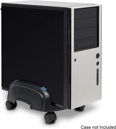 Vista 3 de Soporte para computadora Syba, de acero, para gabinete ATX, con ancho ajustable y 4 ruedas Caster, Plástico negro con azul