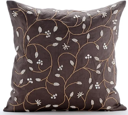 Vista 10 de The HomeCentric Fundas de almohada, fundas de cojín decorativas marrones para sofá de 16 x 16 pulgadas (15.7 x 15.7 in), cojines jacquard, 7. Marrón