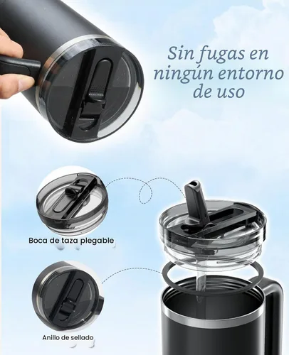 Vista 4 de Tapa de repuesto de 40 oz para Stanley, paquete de 2 tapas desmontables a prueba de fugas con pajita abatible compatible con vaso Stanley Quencher