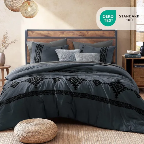 Vista 2 de MaiRêve - Juego de edredón de tamaño completo con bordado, juego de ropa de cama estilo granja occidental boho de 7 piezas, juego de edredón
