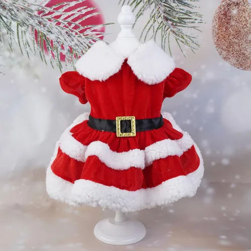 Vista 2 de Idepet Traje de Navidad para perro, vestido de Papá Noel, disfraz de cachorro, falda de Navidad para perros y gatos pequeños, ropa térmica de Falda