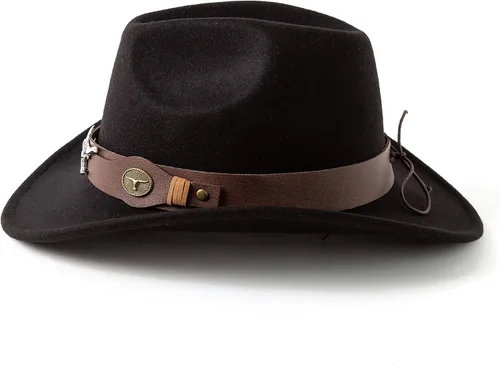 Vista 5 de Sombreros clásicos de vaquera occidental para mujer con cinturón ancho Negro