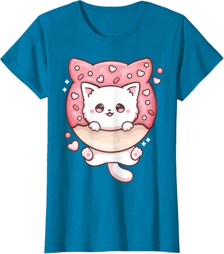 Vista 105 de Camiseta Kawaii Cat Donut Anime Lover Otaku, Negro