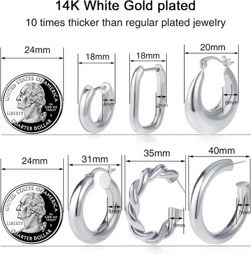 Vista 2 de 6 Pairs Chunky Gold Hoop Earrings Set for Women 14K Gold Plated Hypoallergenic Thick Open Huggie Hoop Set Jewelry for Gifts