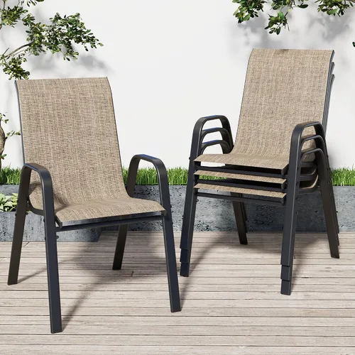 Vista 8 de Sillas de patio, sillas de comedor apilables para todo tipo de clima, tela de textileno y marco de metal, juego de sillas para exteriores para patio