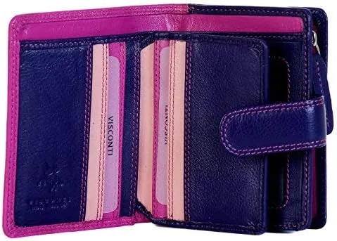 Vista 2 de VISCONTI RB40 Cartera y monedero de cuero suave pequeño multicolor para mujer, Rosa, Púrpura