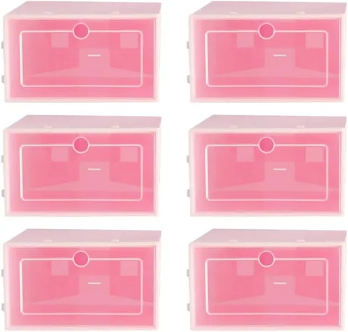 Vista 13 de Cabilock 6 cajas apilables para zapatos para almacenamiento de zapatillas, contenedor de plástico grueso para zapatos, tapa transparente, organiza