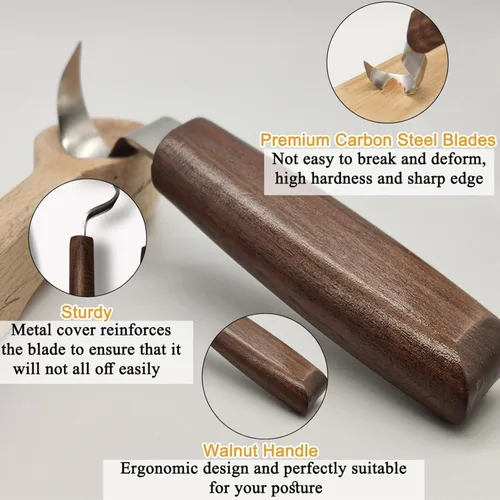 Vista 2 de Farady Juego de cuchillos de tallado de madera de nogal con detalle de cuchillo de madera, cuchillo de corte, cuchillo de gancho para principiantes