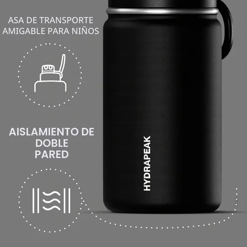 Vista 3 de Hydrapeak Mini botella de agua de 14 onzas con tapa con popote, aislamiento de doble pared de acero inoxidable Botella a prueba de fugas y Negro