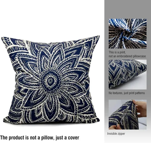Vista 3 de Skully Fancy - Funda de cojín cuadrada moderna azul marino abstracta con cremallera oculta para sofá decorativo para el hogar, funda de cojín de 16