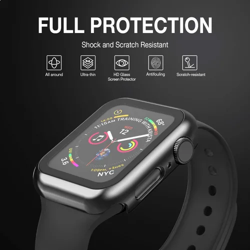 Vista 2 de Adepoy Paquete de 8 fundas con protector de pantalla de vidrio templado compatible con Apple Watch SE3 SE2 SE Series 6/5/4 de 1.575 pulgadas