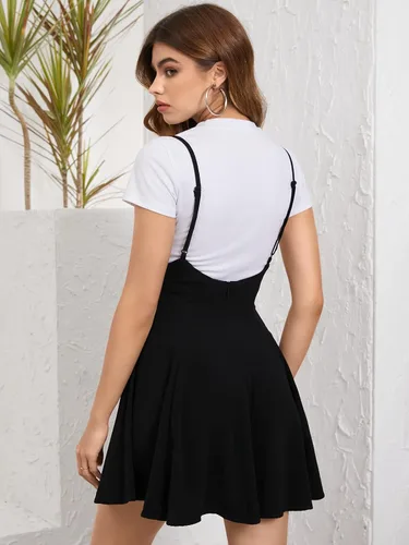 Vista 4 de YOINS - Falda básica con tirantes cintura alta y corte acampanado para mujer.