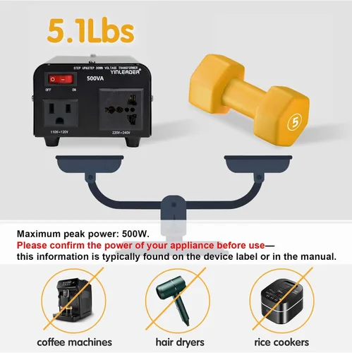 Vista 2 de Convertidor de voltaje de 500 W Convertidor de potencia (110 V a 220 V, 220 V a 110 V) Convertidor de paso hacia arriba/abajo 110/120 voltios