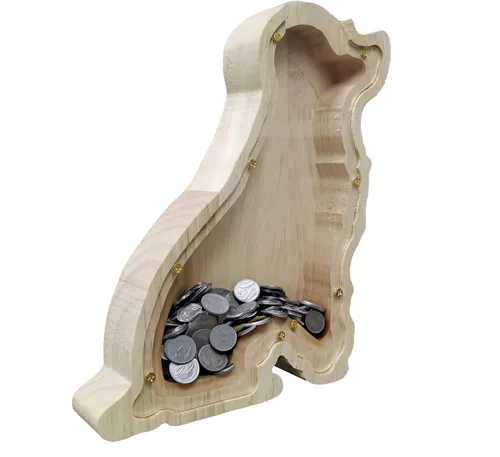 Vista 13 de FixtureDisplays® Alcancía de madera para gatos, alcancía de ahorro para niños, bonita moneda de recuerdo para niños y niñas, es un regalo único