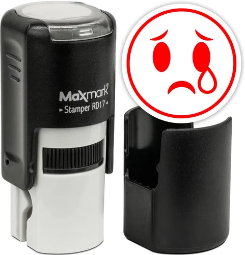 Vista 52 de MaxMark Sello de Emoji Autoentintado Redondo - Enojada - Tinta Negra