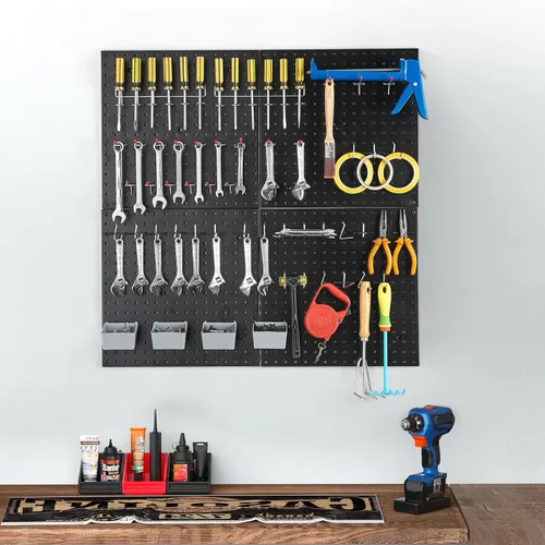 Vista 6 de Pegboard Smith Paneles Organizadores de Pared de Tablero Perforado de 16x16 pulgadas para Almacenamiento de Herramientas, Organización de Gris