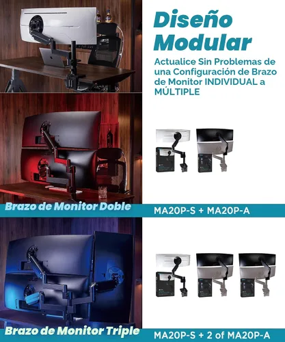 Vista 6 de ULTRARM Brazo de monitor de servicio pesado para monitores ultraanchos de hasta 57" y 44 libras, soporte de escritorio individual, altura ajustable