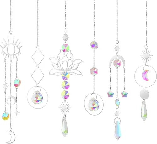 Vista 14 de 6 Piezas de Atrapasueños de Cristales Coloridos con Colgante de Cadena, Bolas de Cristal para Ventana, Hogar, Jardín, Decoración para Navidad, Día