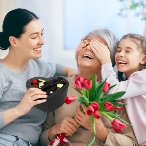 Vista 7 de Cajas negras en forma de corazón para arreglos florales, cajas de corazón para flores, juego de 4 cajas de regalo anidables con tapas transparentes