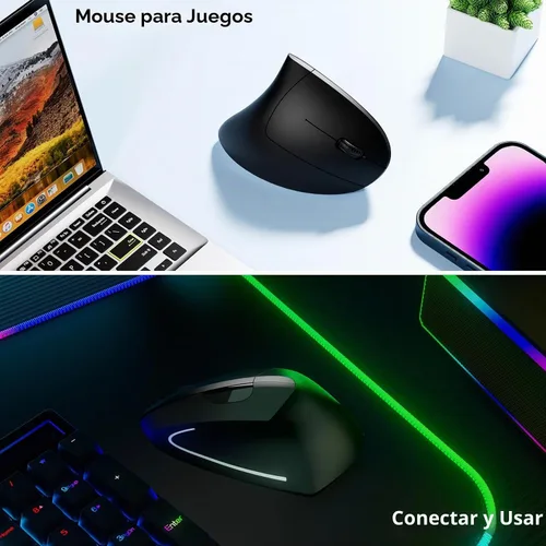Vista 4 de Ratón inalámbrico vertical ergonómico, elegante, recargable, 2.4G, ratón óptico inalámbrico con receptor USB, 800/1200/1600 DPI, 5 botones