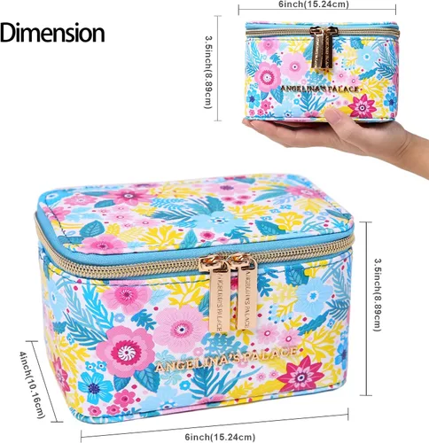 Vista 3 de Angelina's Palace Estuche organizador de joyas, regalos de dama de honor, bolsa de viaje, caja de cuero vegano para collar, aretes, pulsera, anillo