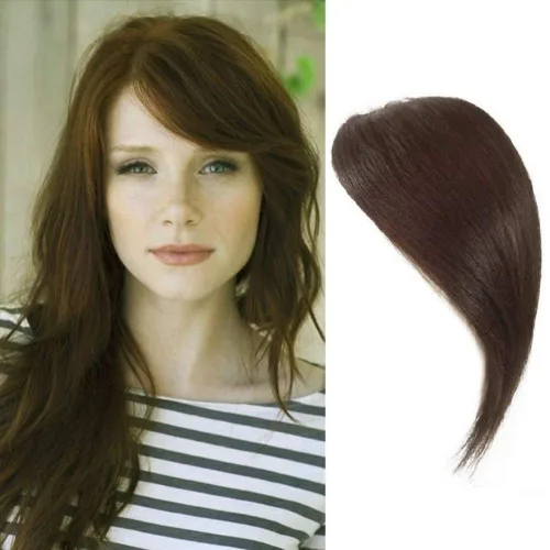 Vista 10 de Flequillo lateral con clip en cabello humano real natural con clip en flequillo lateral, extensiones de cabello lacio con flecos (rubio/613#)