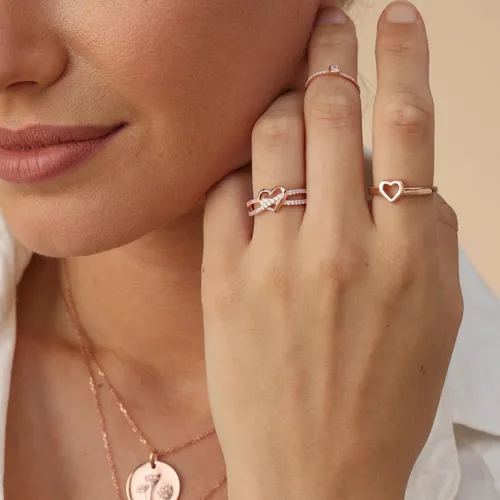 Vista 4 de Anillo de corazón abierto de oro de 14 quilates sobre plata de ley Jewel Zone, Plata de ley, oro, oro de 14 quilates