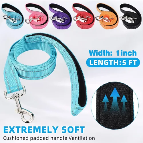 Vista 2 de Juego de 6 juegos de correa y collar reflectantes para perro, correas de nailon ajustables, collar de perro resistente, correa de mango acolchado