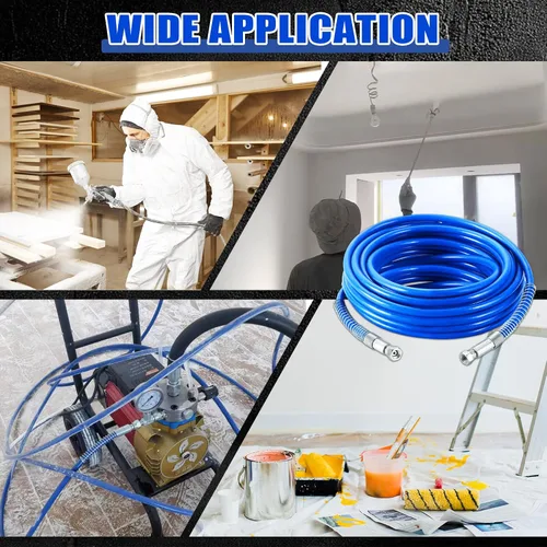 Vista 6 de MAOPINER Manguera pulverizadora de pintura sin aire de 1/4 de pulgada, 25 pies, azul, tubo de fibra flexible de alta presión de 3300 PSI, manguera