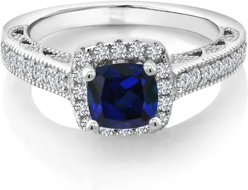 Vista 40 de Gem Stone King Anillo de compromiso de plata de ley 925 de 0.236 in con piedra natal y zafiro blanco creado con acento Anillo de compromiso