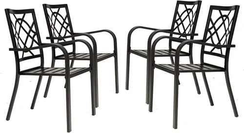 Vista 8 de Crownland Juego de 2 sillas de comedor de hierro forjado para patio, sillas apilables de metal con reposabrazos para jardín, piscina, patio trasero